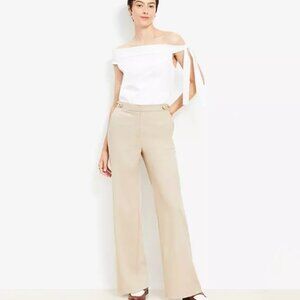 LOFT Beige Sailor-Button Wide Leg Pants